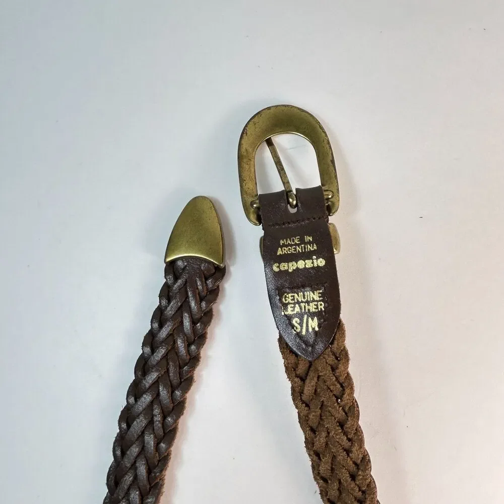 Capezio Women's Brown Braided Woven Brass Buckle Vintage Belt Size S/M